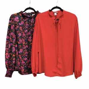 H&M & Shop the Mint Blouse Bundle Large 14 Floral Red Tie Neck Office Tops